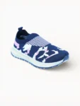 Women’s navy slip‑on sport shoes angled view