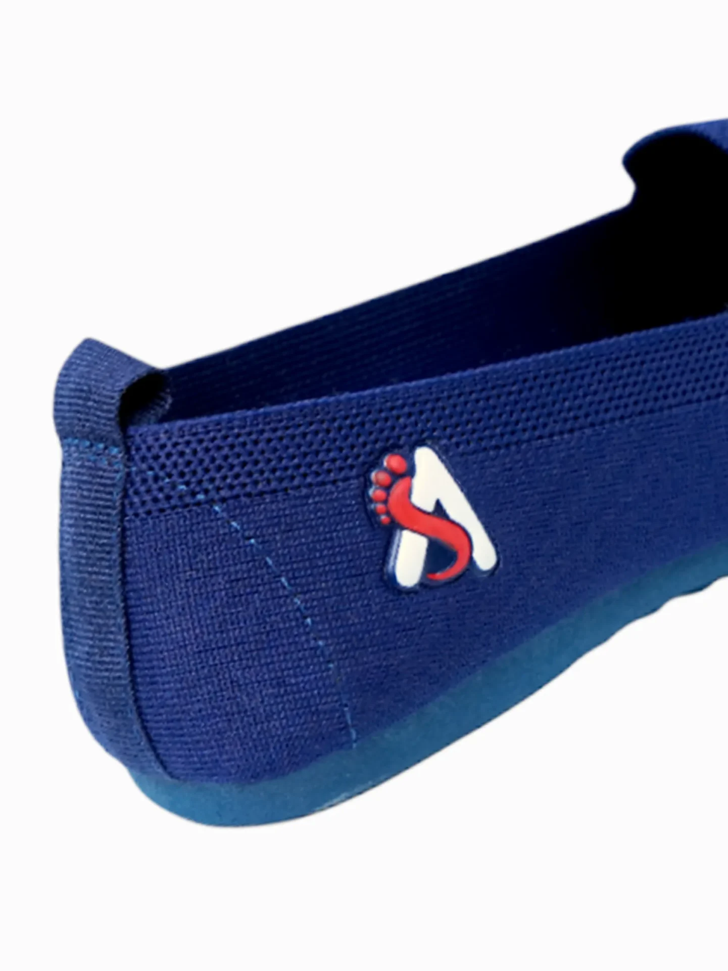 Navy blue knit ballet flats for women mirrored elegance. Comparative side view navy blue knit ballet flats for women displaying uniform texture perfection.