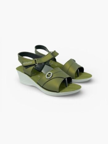 Olive Aura Comfort Wedge Sandals with Adjustable Back Strap