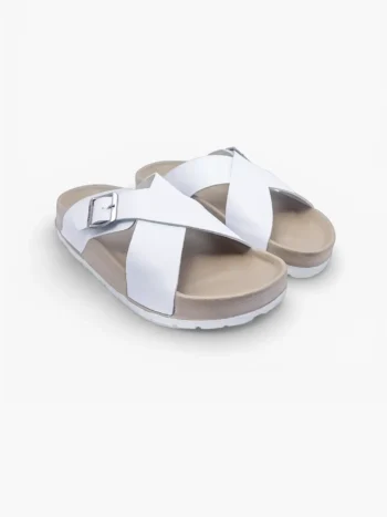 Men comfort sandals with white cross strap and cushioned footbed